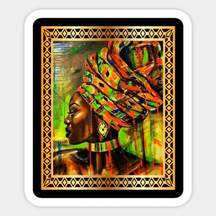 African Woman with Kente Pattern, African Artwork Sticker